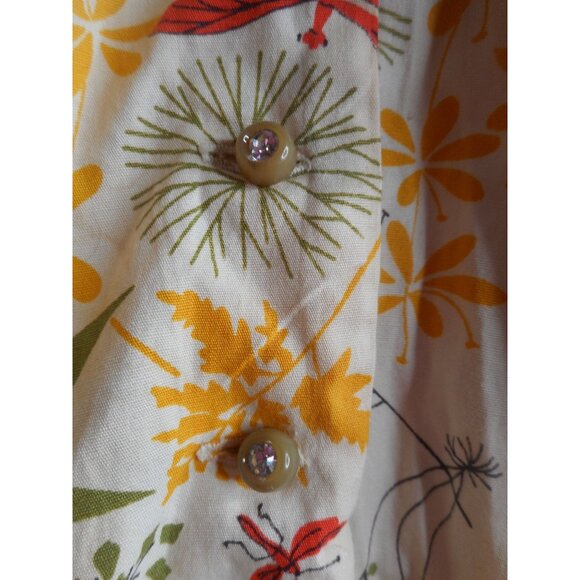 Vintage Circle Skirt Sz S Handmade Floral dragonflies Ants button front  Estate - Picture 2 of 9